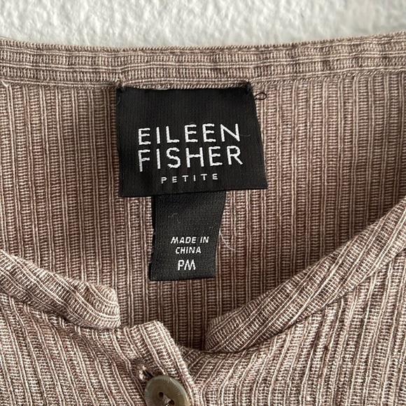 Eileen Fisher Petite Tunic Shirt Sz PM Organic Cotton 3/4 Sleeve Brown - Picture 3 of 9